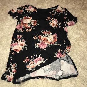 Black floral tie up shirt